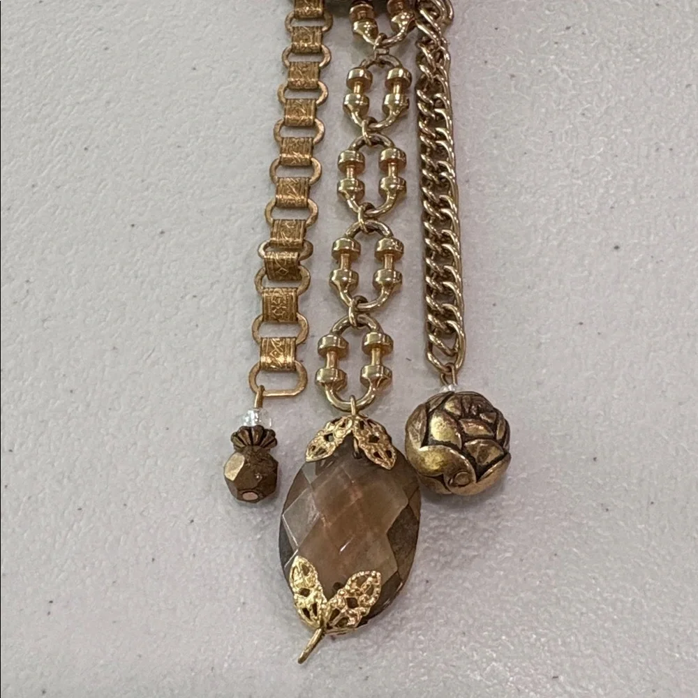 Vintage Glass & Metal Button Brooch with charms—BEAUTIFUL! Glass Beads—Artisan